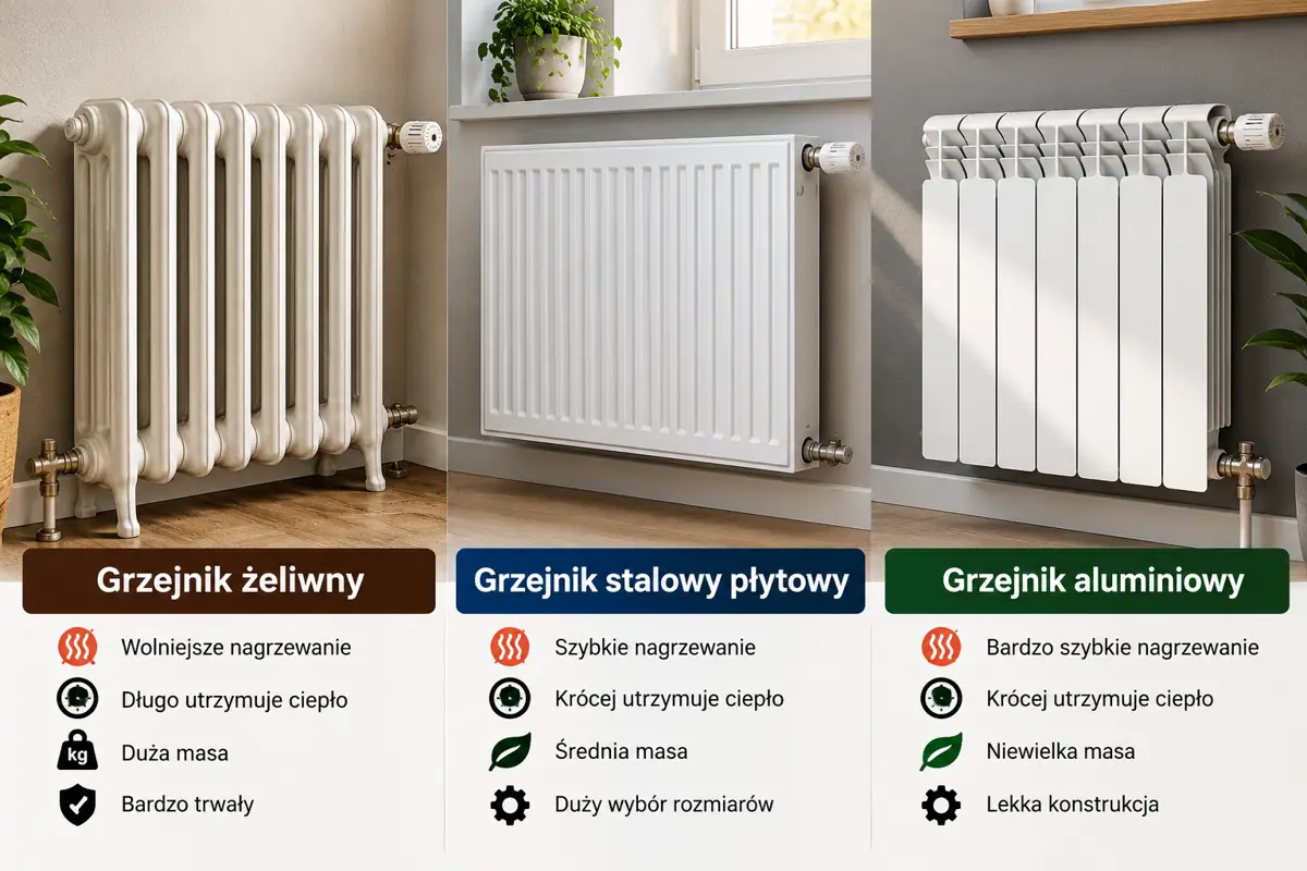 Porównanie grzejników żeliwnych, stalowych płytowych i aluminiowych – właściwości