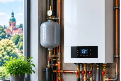 Nowoczesny kocioł gazowy dwufunkcyjny wraz z rozdzielaczem i instalacją C.O. zamontowany przez EL-HYDRO w Zielonej Górze, Nowej Soli i Sulechowie.