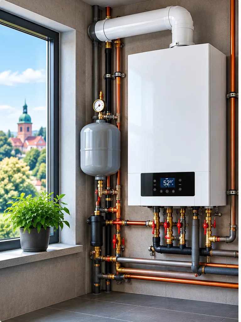 Nowoczesny kocioł gazowy dwufunkcyjny wraz z rozdzielaczem i instalacją C.O. zamontowany przez EL-HYDRO w Zielonej Górze, Nowej Soli i Sulechowie.