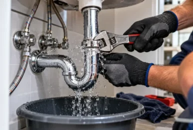 Hydraulik EL-HYDRO wykonuje przegląd i kontrolę wężyka ciśnieniowego pod umywalką w celu zapobiegania wyciekom w Zielonej Górze, Nowej Soli i Sulechowie.